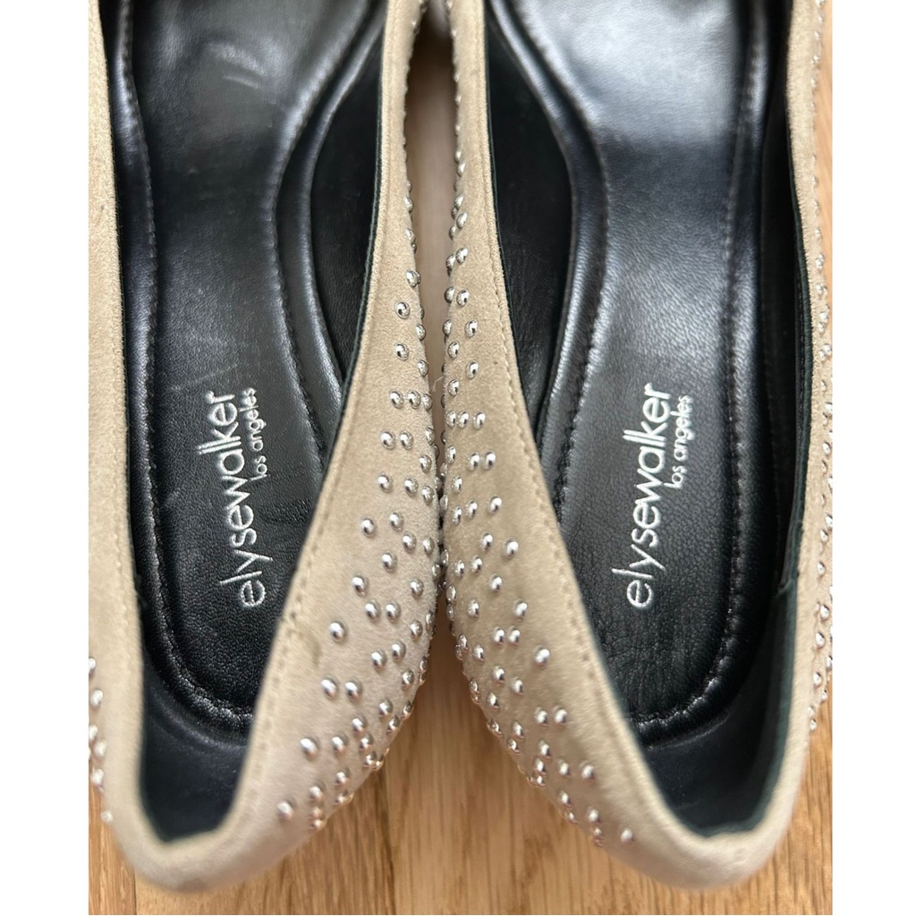 Elyse Walker Los Angeles Barbara Studded Suede Pointy Flats In Light Tau — image 3 of 8